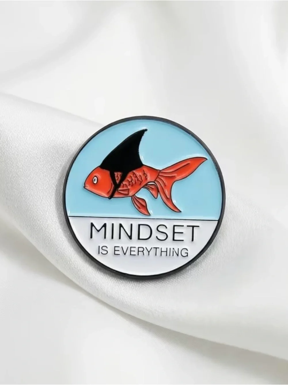 Mindset Is Everything Gold-Edged Enamel Fish Pin - Orange/Black Super Funny NEW